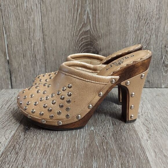 Bridget Shuster FOXY Gold Metallic Studded Heeled Clogs 6 - Picture 4 of 11